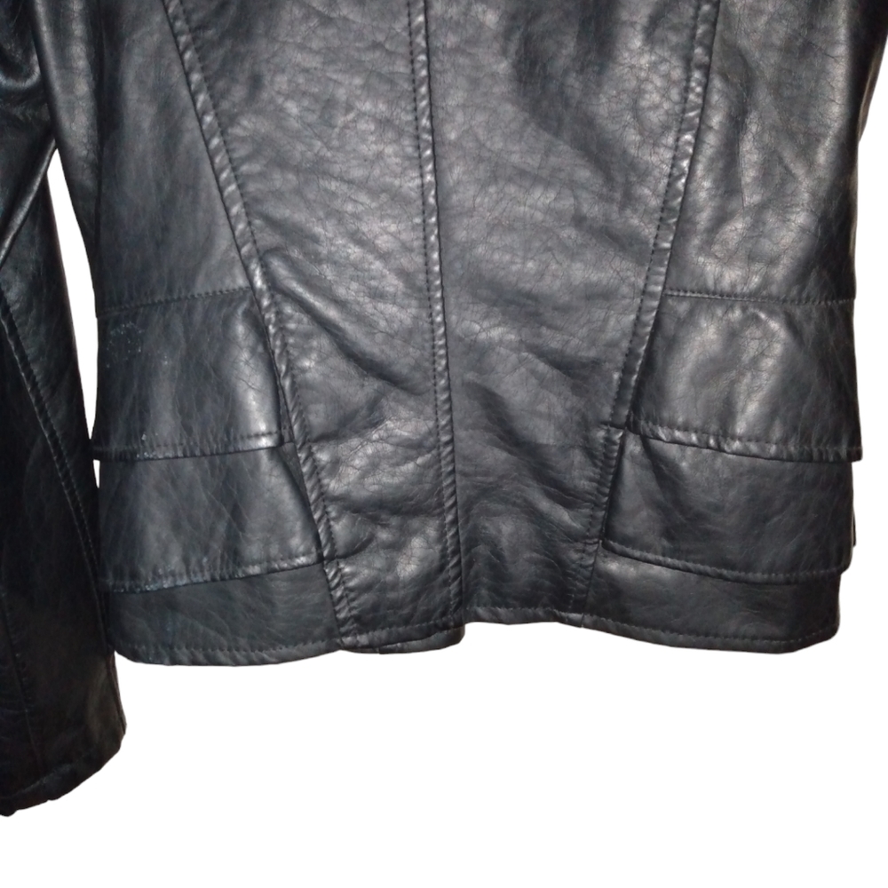 NYC Dollhouse Full Zip Lined PVC Faux Leather Motorcycle Jacket Black Small - Picture 5 of 11